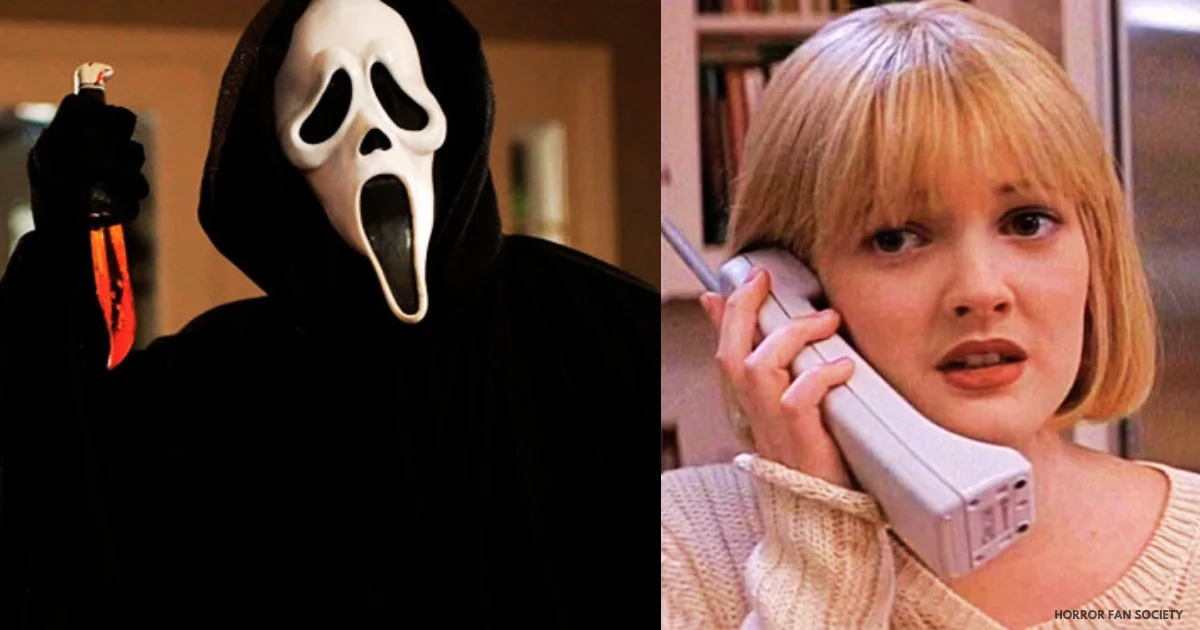 images from the horror movie scream of ghostface and drew barrymore